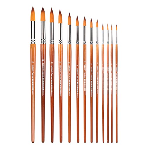 Artdingd Artist Round Painting Brushes Set, 13 Pcs Professional Nylon Hair Wood Long Handle - Detail Paint Brush Paint For Watercolor, Acrylics, Ink, Gouache, Oil, Tempera, Paint By Numbers #TOP2
