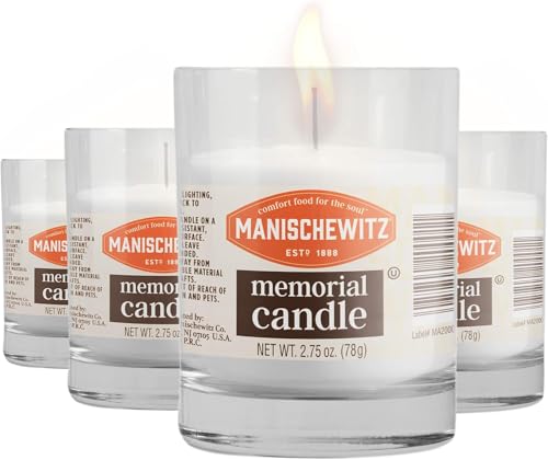 Manischewitz 24 Hour Candles, 1 Day Glass Yahrzeit Memorial Candles (4 Pack) | Burns Approximately 26 Hours, Good for Yizkor and Yom Kippur Holidays, Ner Neshama in Glass Tumbler