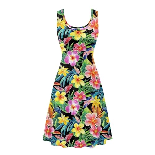Image of Women Stylish Tank Dresses Sleeveless Round Neck Midi Casual Dress with Pocket for Summer