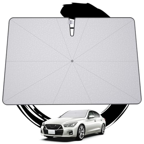 ruiya 車用サンシェード 新型 日産 スカイライン V37 サンシェード 傘 専用 フロントガラス パラソル スカイライン v37 日除けシェード 曲がる中棒 ガラス繊維10本骨 車中泊 遮光 遮熱 UVカット 約10cm露先が折れる可能 スエード収納