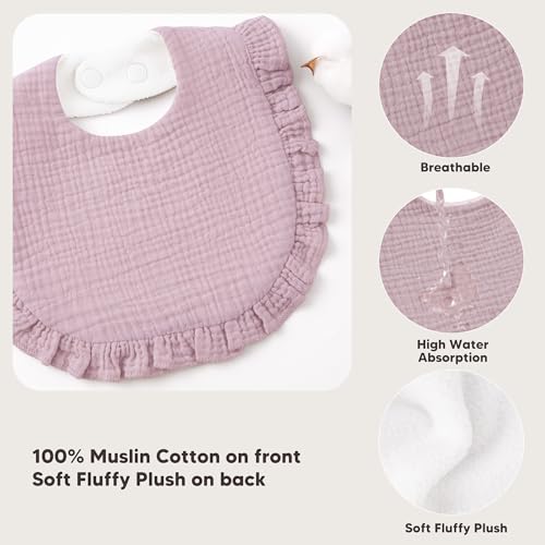 Bearmoss 8 Pack Muslin Baby Bibs for Drooling and Teething, Soft Bibs for Girls, Boys, Newborn (Pink Purple)