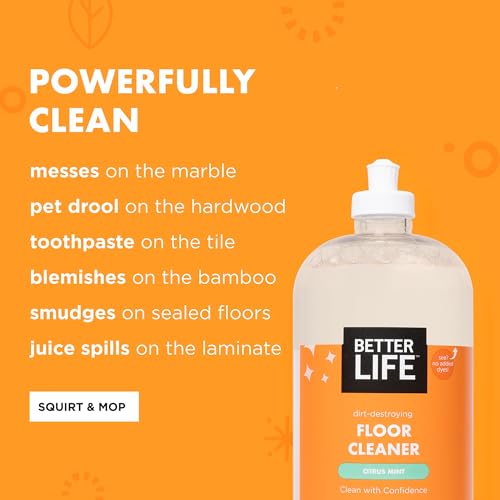 Image of Better Life Floor Cleaner - Liquid Multipurpose Cleaner for Wood, Tile, Laminate, Vinyl, Bamboo - Hardwood Floor Cleaner for Mopping - Citrus Mint 32oz