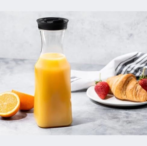 Decorline Lot de 3 carafes à eau rectangulaires de 1,5 l en plastique avec couvercle noir - Pichet à eau réutilisable de 1,5 l - Pour eau, café, lait,...