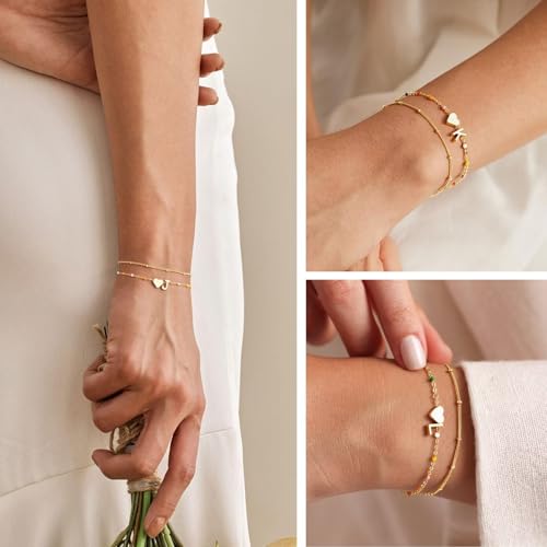 M MOOHAM Stocking Stuffers for Girls Kids, Heart Initial A Gold Bracelet | Stocking Stuffers for Girl Kids, 14K Gold Plated, Heart Initial Bracelet, Link Charm Bracelets, Gold Jewelry Birthday Gifts - image 3
