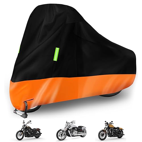 Telo coprimoto impermeabile per Harley Davidson Cruiser Iron 883/FAT Boy 114/Heritage Classic 114 con foro antifurto e strisce riflettenti per protezione da pioggia e neve (86-94')