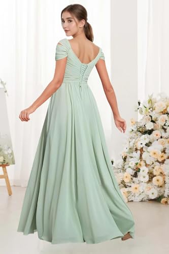 Off Shoulder Junior Bridesmaid Dresses with Pocket Pleated Chiffon Flower Girl Dress for Formal Wedding Gowns2