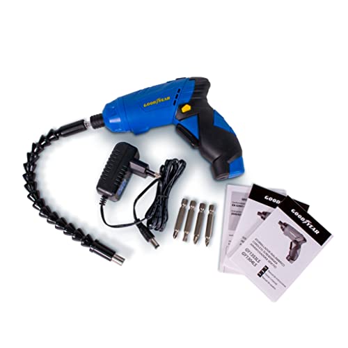 Atornillador Eléctrico GY1304LS, Inalámbrico, Azul y Negro, 3.6V, con Luz LED, Batería de Litio, Extensión Flexible, 210 RPM, 4 Puntas Intercambiables