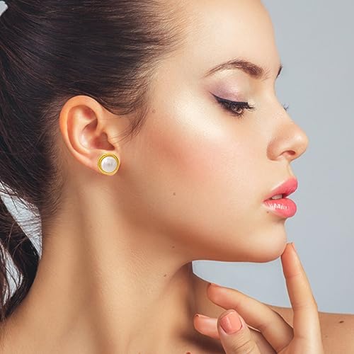 Image of Gehena By Estele - Gold Tone Classic Pearl Stud Earrings for Women, Girls