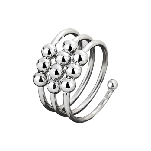 Auriselle Anillos de Ansiedad para Mujeres Anillos Ajustable Ansiedad Estrés Abiertos Spinner Bead con Triple Capa Plata Brillante Fidget Abiertos para Mujeres