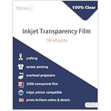 Octago Inkjet Transparency Paper (30 Pack) 100% Clear Transparency Film for Inkjet Printers - Print Color Transparency Sheets for Overhead Projector Transparencies and Screen Prints (8.5x11 Inches)