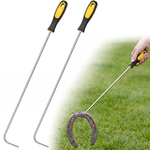 Image of Arrowbash 2 Pcs 20 Inch Horseshoe Pick-up Hook with Stainless Steel Shaft, Ergonomic Grip Horseshoe Retriever, Portable Horse Shoe Pick up Stick for Outdoor Games