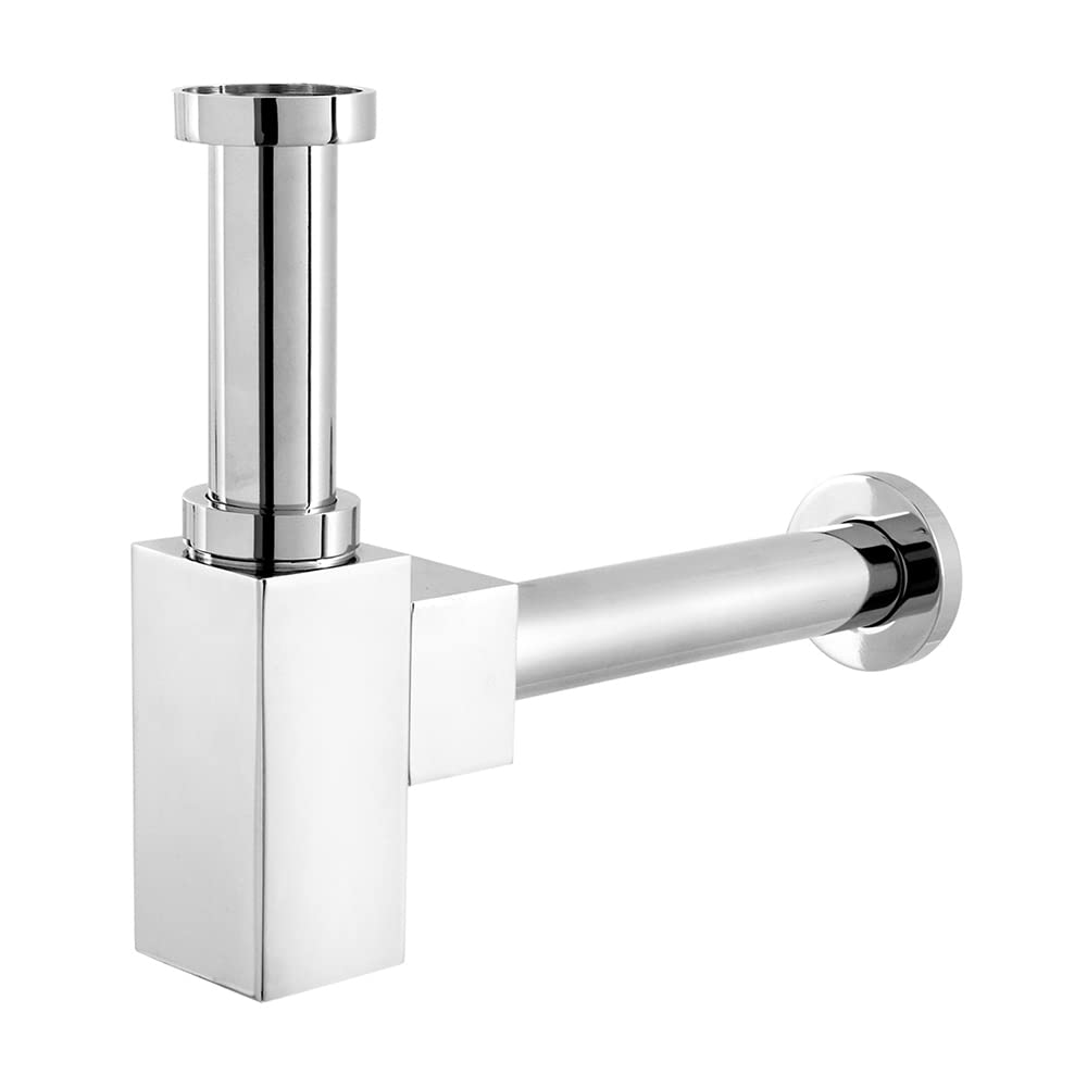 Inbagno Sifone lavabo Bagno Cromato, Completo di piletta Click clack Universale, Attacco Universale (Quadrato)