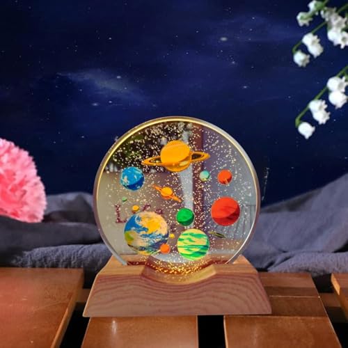 Image of 3D Acrylic LED Night Light - Warm White & Colorful Planet Design with Durable Plastic Base, Decorative Table Lamp for Bedroom, Living Room, Kids Room, Study & Home Decor Gifting