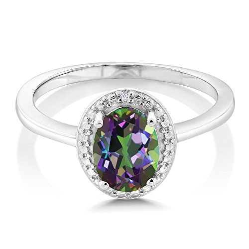 Gem Stone King 925 Sterling Silver Gemstone Birthstone and White Diamond Engagement Ring For Women | Oval 8X6MM | Available In Size 5, 6, 7, 8, 92