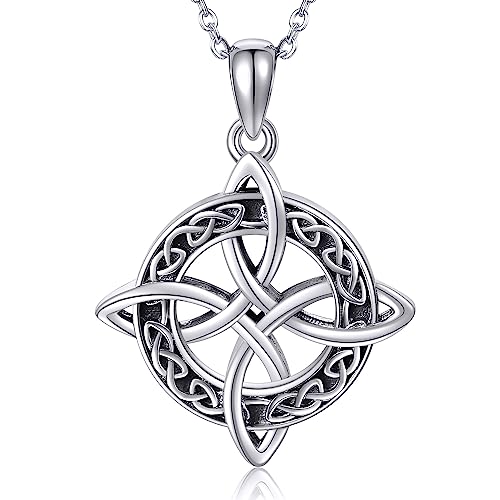 JERWLI Collier de Nœud de Sorcière en Argent Sterling 925 Pendentif Magique Celtique de Nœud de Sorcière Collier de Protection de Nœud de Sorcière Bijoux Cadeau pour Femmes Filles Hommes