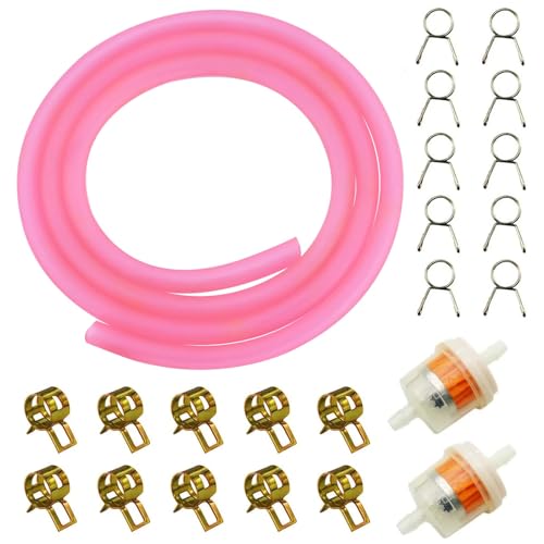 Image of PRO BAT 16.4-Ft 0.2'' I.D. Fuel Line+20pcs 0.35 inch I.D. Hose Clamps+2pcs Fuel Filters for ATV Dirt Bike Go Kart Moped Pocket Bike Most Chinese Scooter Stratton Small Engines Pink