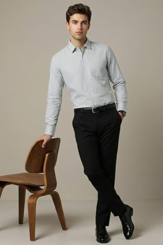 Image of Peter England Men's Classic Solid Full Sleeve Slim Fit Shirt | Wonder Fabric | Cotton Rich | Pin Point Oxford