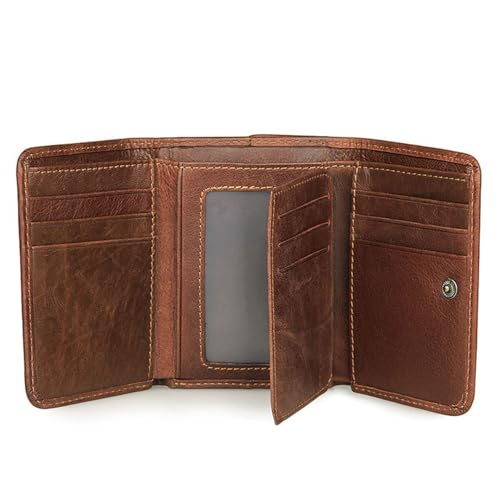 Real Leather Trifold Wallet for Men Rfid Blocking Slim Credit Card Holder ID Windows Gift For Men(brown)4