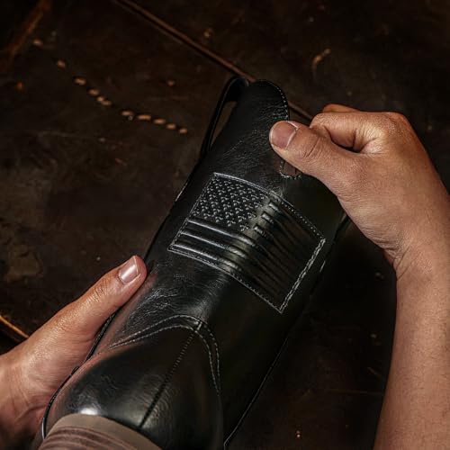 Image of Cowboy Boots For Men - Mens Square Toe Western Boot With Flag, Faux Leather Booties, Botas Para Hombre Vaqueras Suitable For Concert, Daily, Wedding
