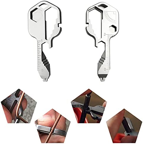 24 in 1 Multifunction Tool Key Tool, Portable Stainless Steel Key Shaped Pocket Tool with Bottle Opener Keychain Outdoor Survival Key Universal Tool for Angle Measurement Thread Cutting