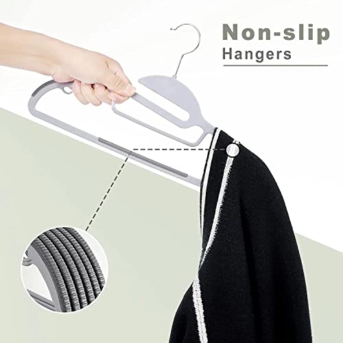 Image of Ginoya brothers Plastic Clothes Hangers, Upgraded Rubber Stripe Non-Slip Coat Hangers, Dry Wet Trousers Pants Hangers, Space Saving Hanger. (S- Black & White, 6)