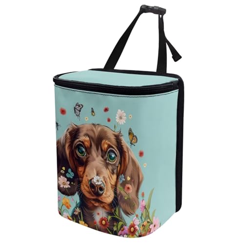 Image of Talayituse Dachshund Butterfly Daisy Print Car Trash Can Accessories Organizer Garbage Bag Dustbin Container with Lid Waste Basket Storage Pocket Hanging Large Size Vehicle Trash Bin
