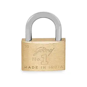 Godrej No.1 70mm Padlock for Door with 3 Keys, Solid Brass Finish Hardened Shackle Lock for Main Door (Gold, Pack of 1)