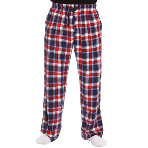 #FollowMe 45902-11-L Polar Fleece Pajama Pants For Men/Sleepwear/PJS,Red, White & Blue Plaid,Large