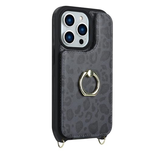 Lipvina for iPhone 15 Pro Case with Card Holder and Strap for Women,Crossbody Lanyard,RFID Blocking,Ring Stand,Snap Clasp,Cute Lightweight Leather Wallet Phone Case 6.1"(Black Leopard) by Lipvina - Used condition - Image 7