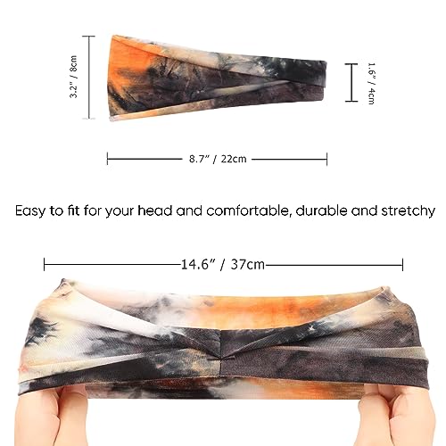 Image of DRESHOW 6 Pack Yoga Sports Headbands for Women Elastic Non-Slip Printed Headbands Running Workout Hair Bands
