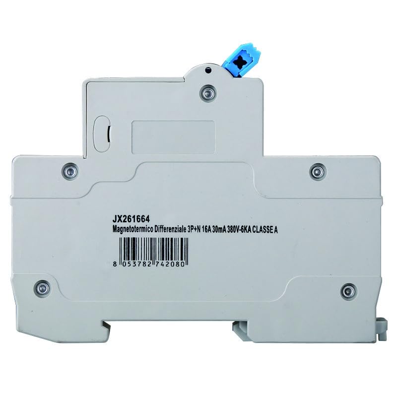 Interruttore Magnetotermico Differenziale 3P+N 16A 30mA 380V-6KA CLASSE A 30mA per Guida DIN - 4 Moduli DIN - Protezione Circuiti e Sicurezza Impianti