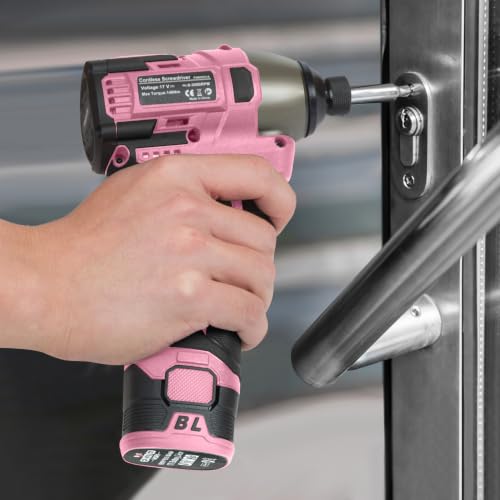 Image of 17V Brushless Screwdriver, 140Nm Cordless Impact Driver Set with 3 Adjustable Speed, 2 Batteries and Led Work Light (Pink)