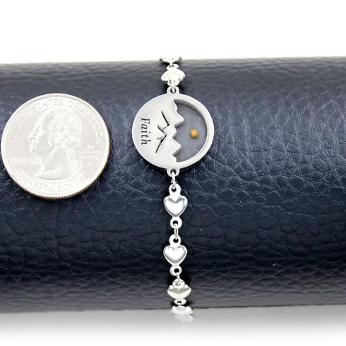 Image of Uloveido Stainless Steel Heart Chain Link Bracelet - Religious Inspirational Mustard Seed Charm Bracelet for Women Lady Y4431