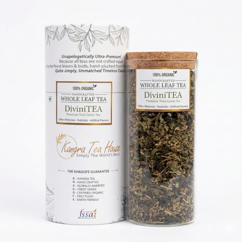 Image of Kangra Tea House CERTIFIED ORGANIC Tulsi Green Tea Leaves | Immunity Booster Tea & Stress Relief (100g = 100 - 150 Cups) - DiviniTEA