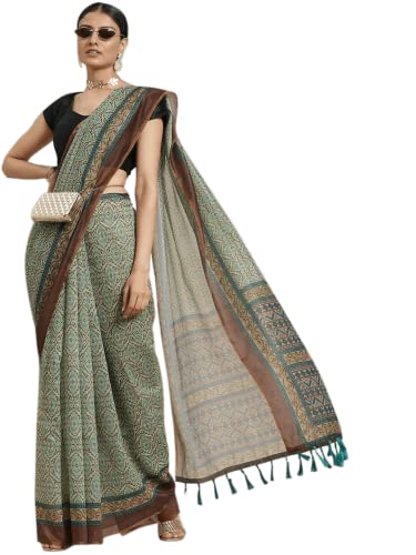Image of Amazon Brand - Anarva Women's Kalamkari Saree With Blouse Piece