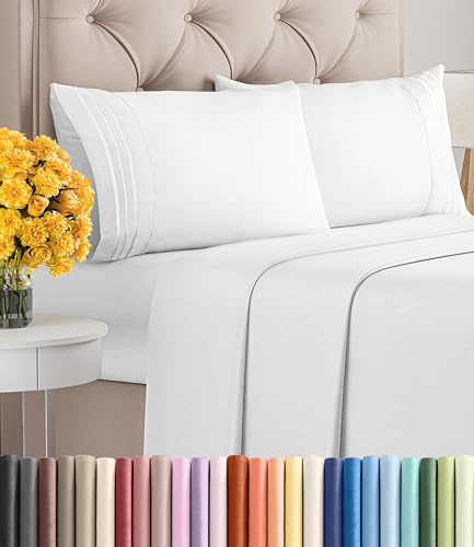 Image of Full Size 4 Piece Sheet Set - Ultra Soft & Cooling Sheets - Bright White | Fits 8 Inch to 16 inch Mattress, Wrinkle Free & Fade Resistant with Deep Pockets, Breathable, Comfy Hotel Luxury Bedding