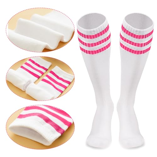 Image of 10 Pieces Striped Sweatbands and Striped Socks Set Headbands Wrist Sweat Bands for Men and Women Sports 80s 90s Fitness