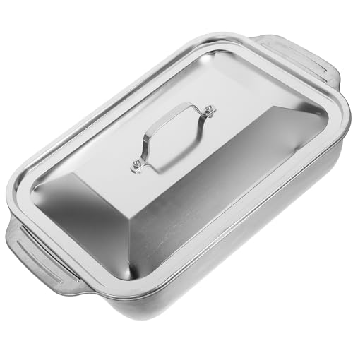 DECOMELODY Bandeja para Asar Pescado de Acero Inoxidable Rectangular 41X24X75 CM con Tapa Bandeja Metálica Profunda para Horno Asadera Portátil para Cocina Doméstica y Reuniones