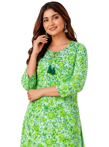 Image of Women's Pure Cotton Regular Fit Floral Printed A-Line Kurta