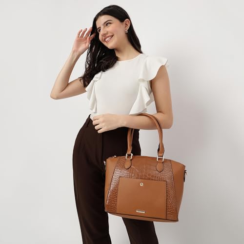 Image of Fastrack Croco Textured Structured Satchel with Detachable Sling Strap for Women, Girls and Ladies