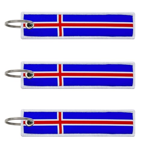 LLBFHH 3 Pcs Iceland Icelanders Country Flag Keychain,Woven label Key