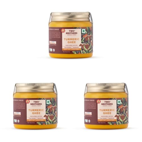 Image of Two Brothers Organic Farms A2 Gir Cow Turmeric Ghee (250ml) | Handcrafted, Nutrient-Rich, and Infused with Sustainably Grown Haldi for Enhanced Immunity, Digestion, and Overall Wellness (Pack of 3)