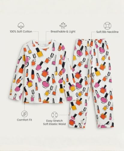 Image of Anthrilo Pure Cotton Printed Pyjama Set for Girls | Sleepwear | Night Suit, Night Wear | Long Sleeves T-Shirt & Pyjama | Regular Wear | 0-14 Years
