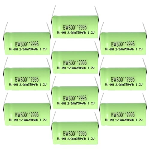 vhbw 10x Batería reemplaza 2/3AA para modelismo (750mAh, 1,2V, NiMH, Verde, con Terminal Soldadura (U))