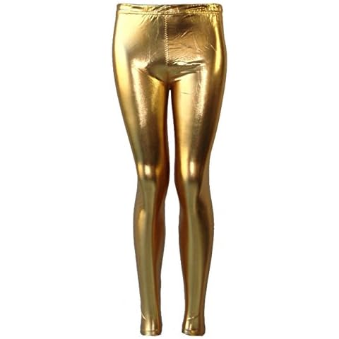 Aelstores . Shiny Girls Leggings Dance Disco Kids Christmas Color Tight Pants Colour: Gold Cover