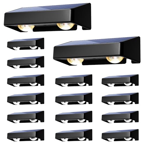 Solar Fence Lights Outdoor, 9 Fixed Colors, Color Changing Fence Solar Lights Outdoor Waterproof IP65, LED Deck Lighting for Backyard Wall Step Patio (16 Pack)