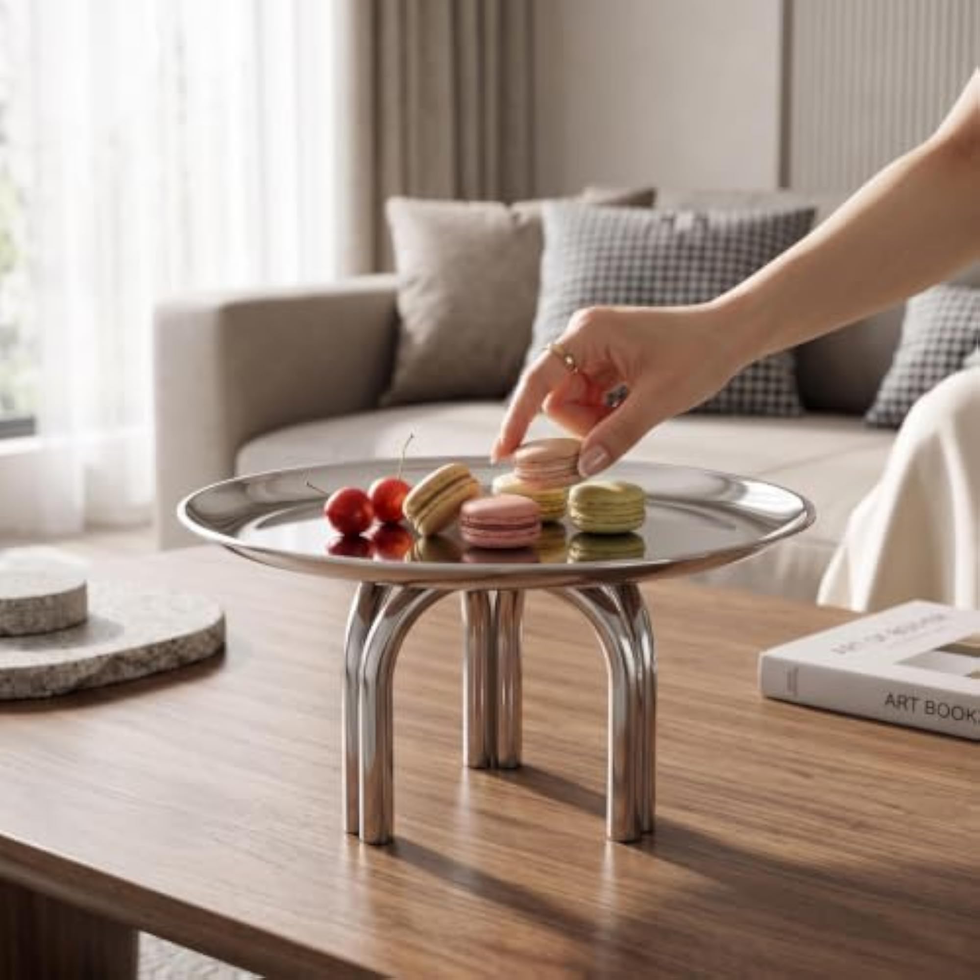 Mirrored Tray with Legs, Stainless Steel