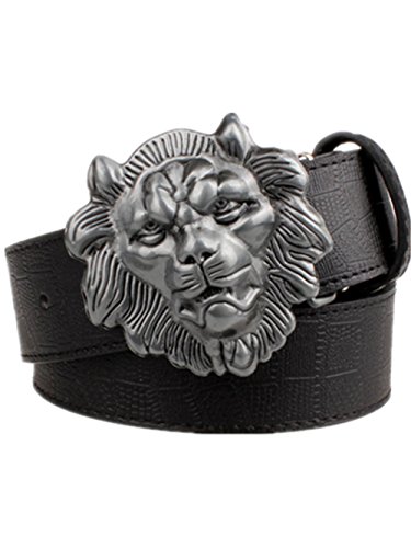 Moolecole Mens Lion Head Buckle Belt Fashion Jeans Decorative Belt Black