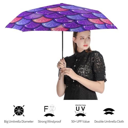 Parapluie automatique compact à motif libellule violette résistant