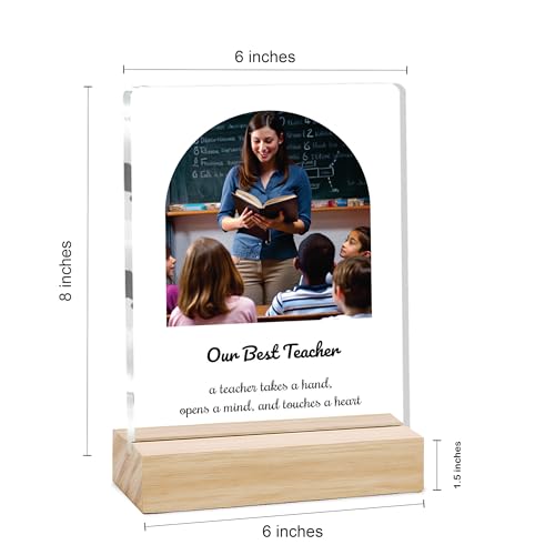 Image of Giftplease Best Teacher Plaque | Personalized Photo Frame with Wooden Stand | Appreciation Gift for Teachers | Teacher's Day Retirement Farewell Gift (Custom Photo & Text CTH 03